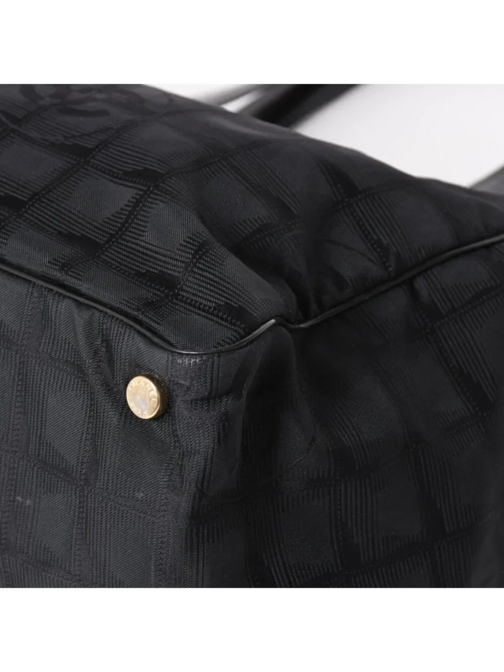 Chanel New Travel Line Tote Bag MM Black Nylon Jacquard CC Logo Gold